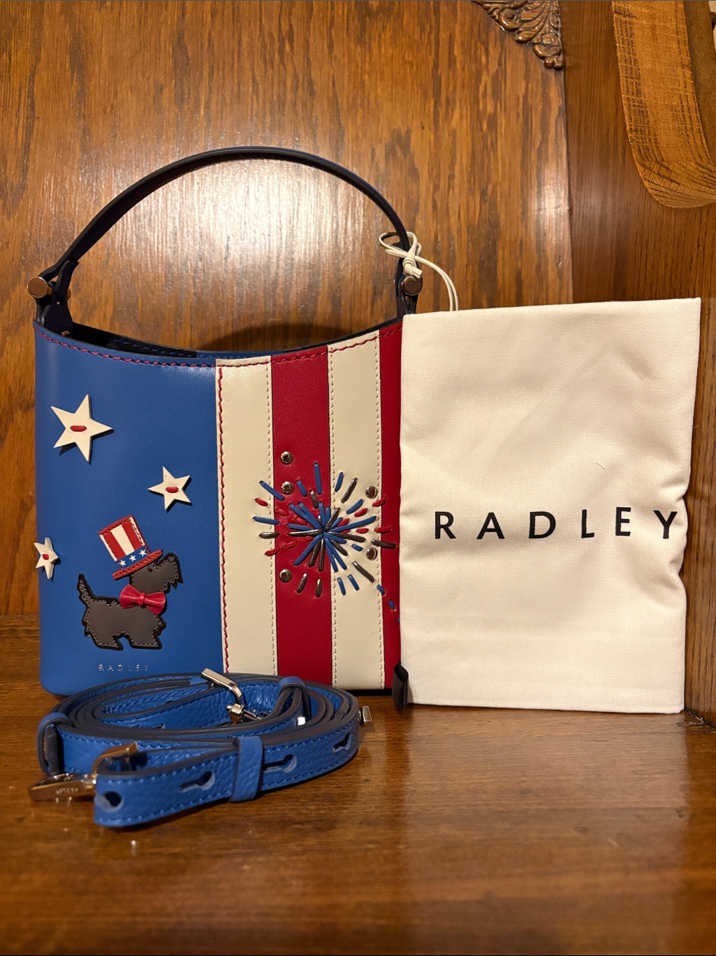 Nwt-Radley London-Small Open Top Crossbody-Fireworks & Stripes-Cobalt Blue-$348